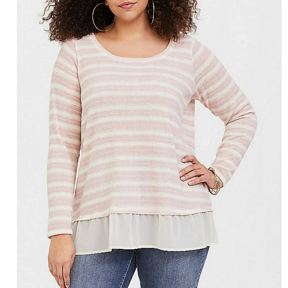 Torrid Sweater 2fer Pink Striped 2X NWT - Picture 2 of 4
